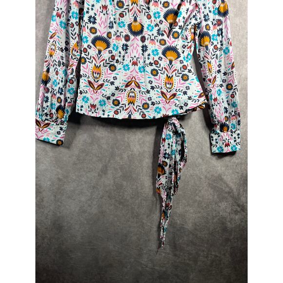 Boden Rosamund Wrap Blouse Womens‎ Size 16R Multicolor Floral Long Sleeves Artsy - Picture 3 of 10